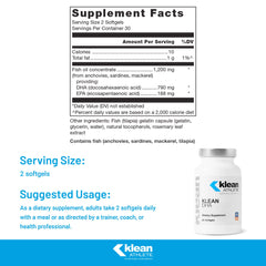 Klean DHA back label showing supplement facts