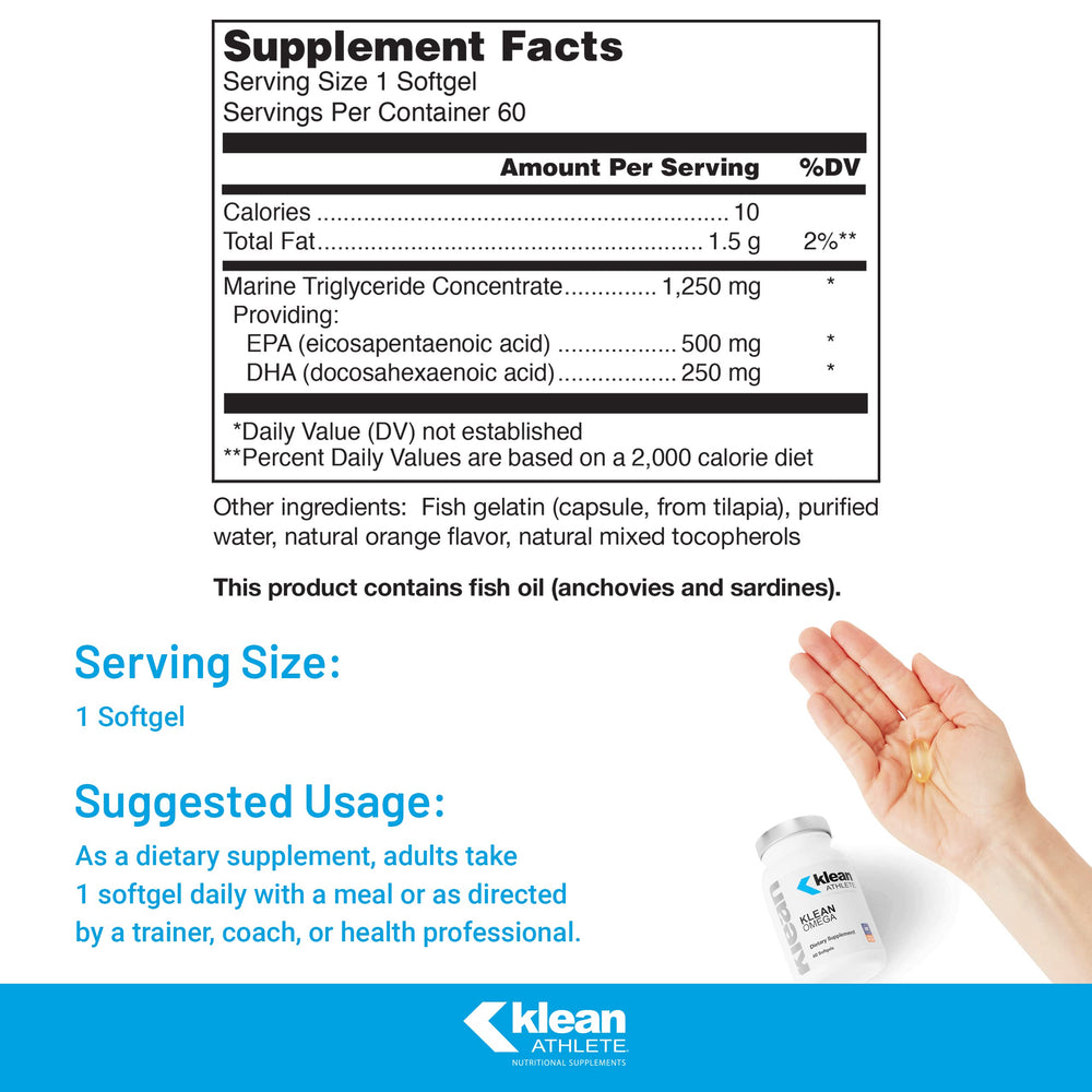 Klean Omega packaging with box and bottle