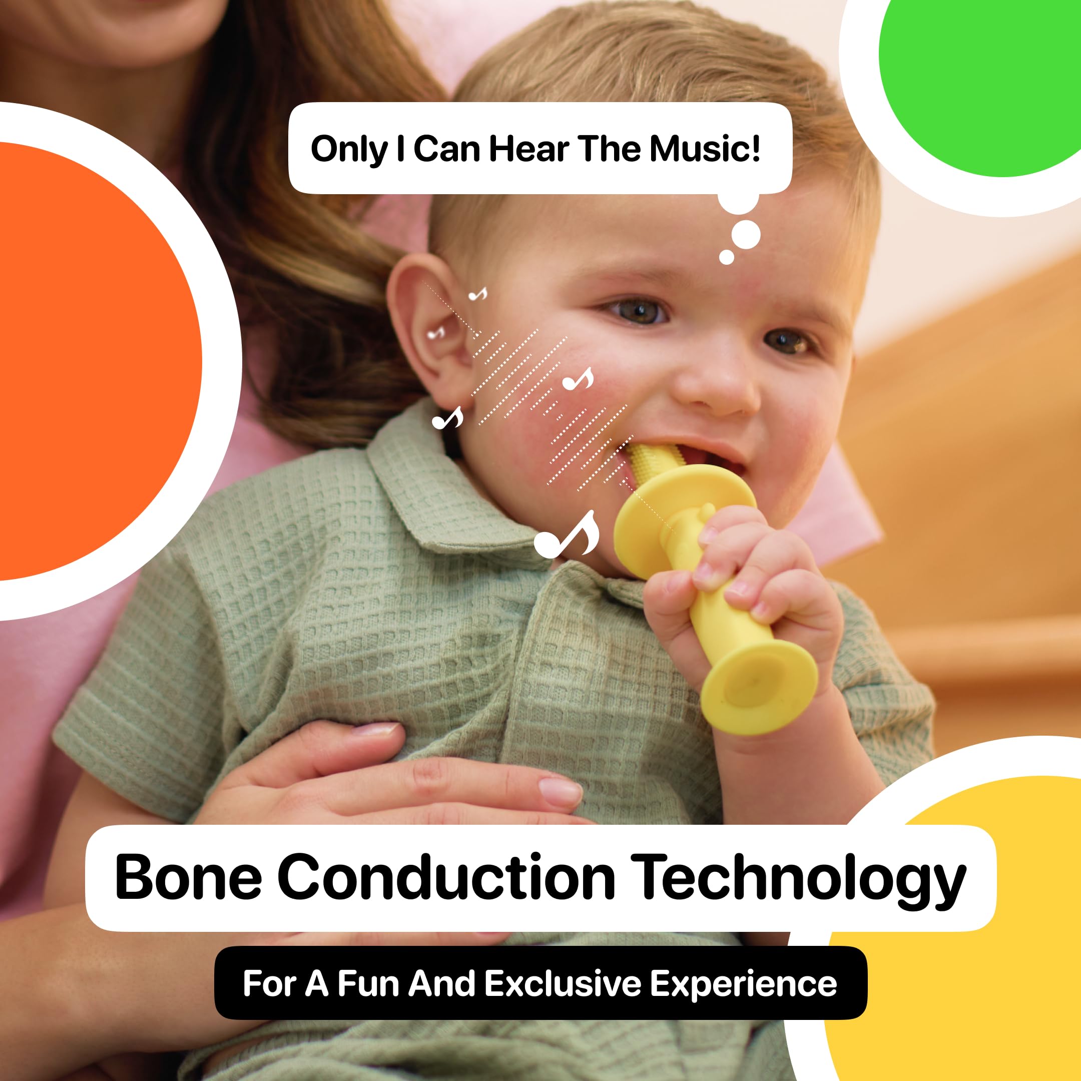 Illustration of bone conduction music technology for babies during brushing