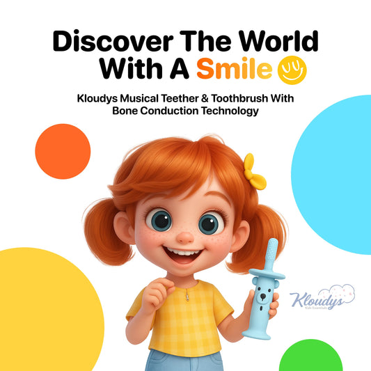 Close-up of the two-in-one teether and toothbrush with soft silicone bristles