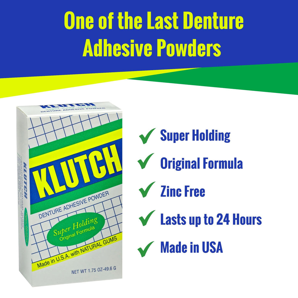 Applying Klutch Denture Adhesive Powder to dentures