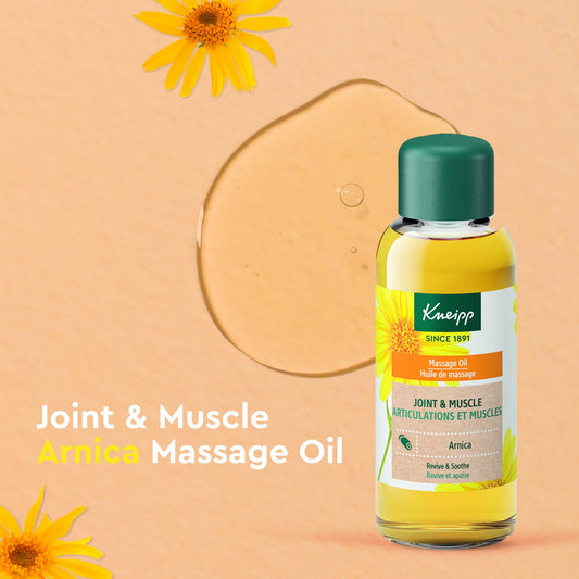 Pouring Kneipp Arnica Massage Oil onto the palm