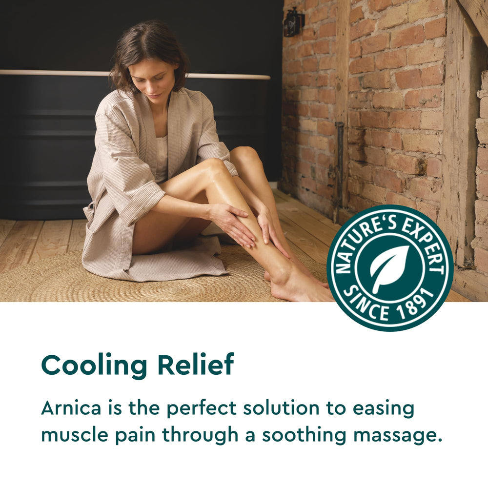 Arnica flowers and natural ingredients concept for Kneipp massage oil