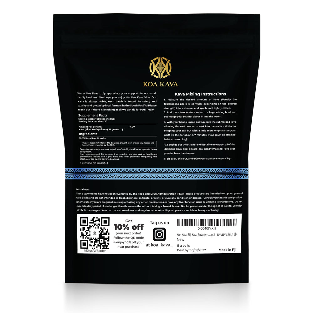 Sealed bag keeps aroma of Koa Kava Fiji for consistent quality