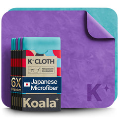 Koala Lens Cleaning Cloth front view in blue and purple (pack of 6)