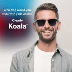 Packaging of Koala lens cleaning cloth pack in blue and purple