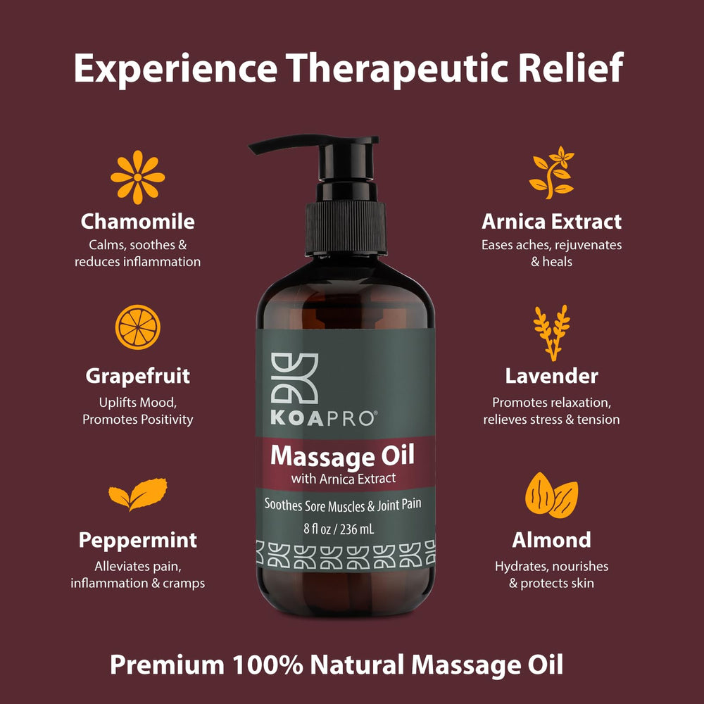 Three bottles KOAPRO Arnica massage oil in a 3-pack