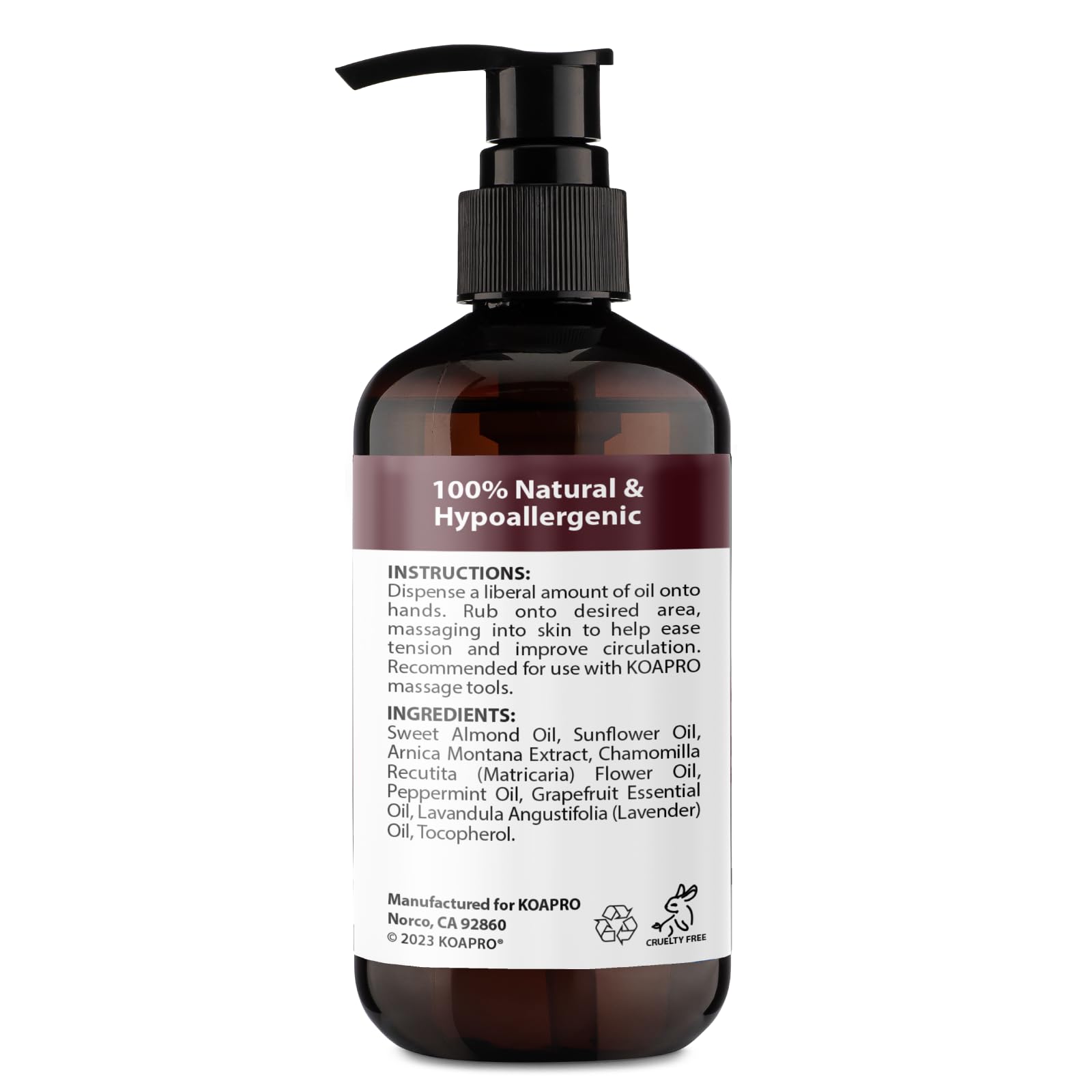 Ingredients: Arnica, Chamomile, Lavender, Peppermint in KOAPRO oil