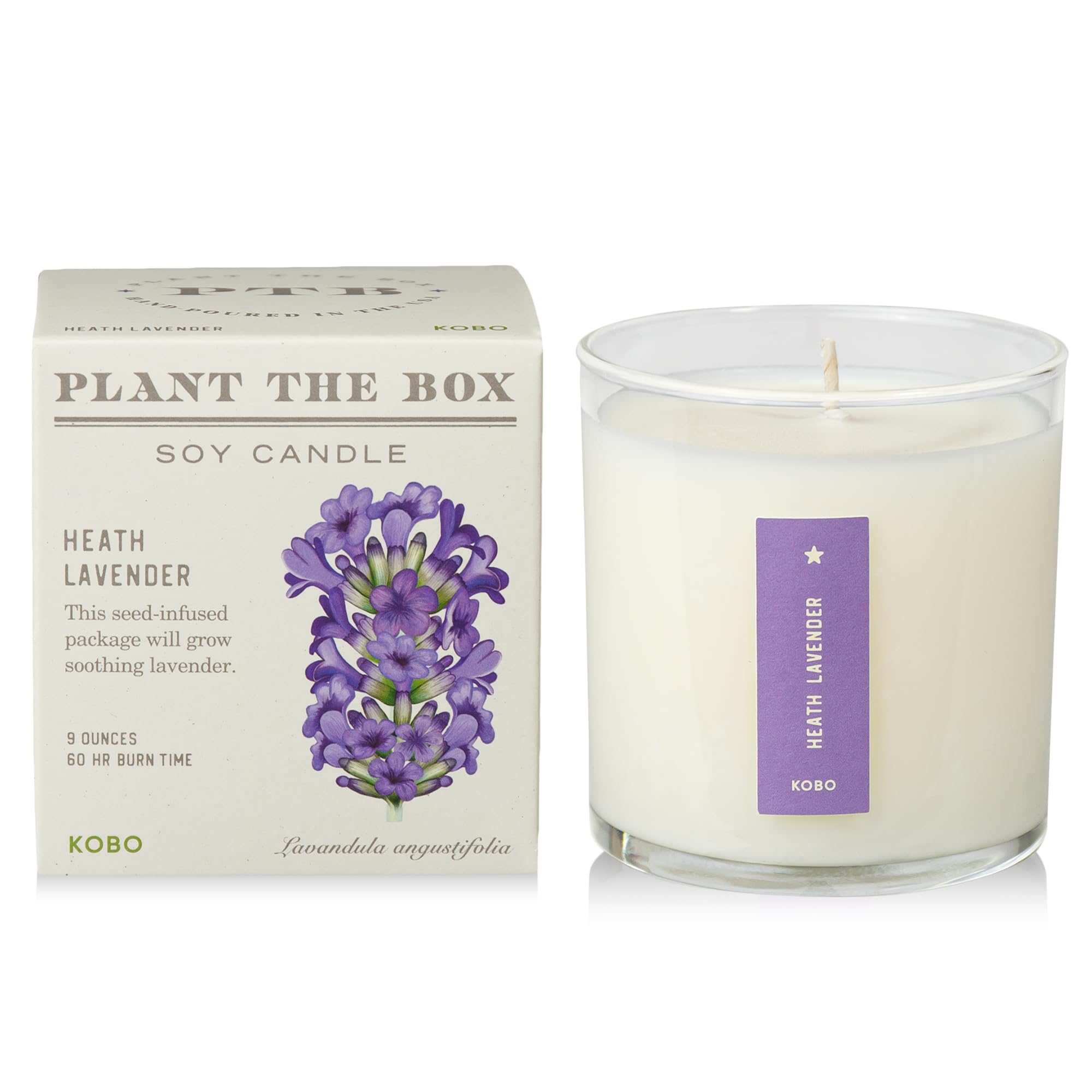 Front view of KOBO Heath Lavender Candle in 9oz tin