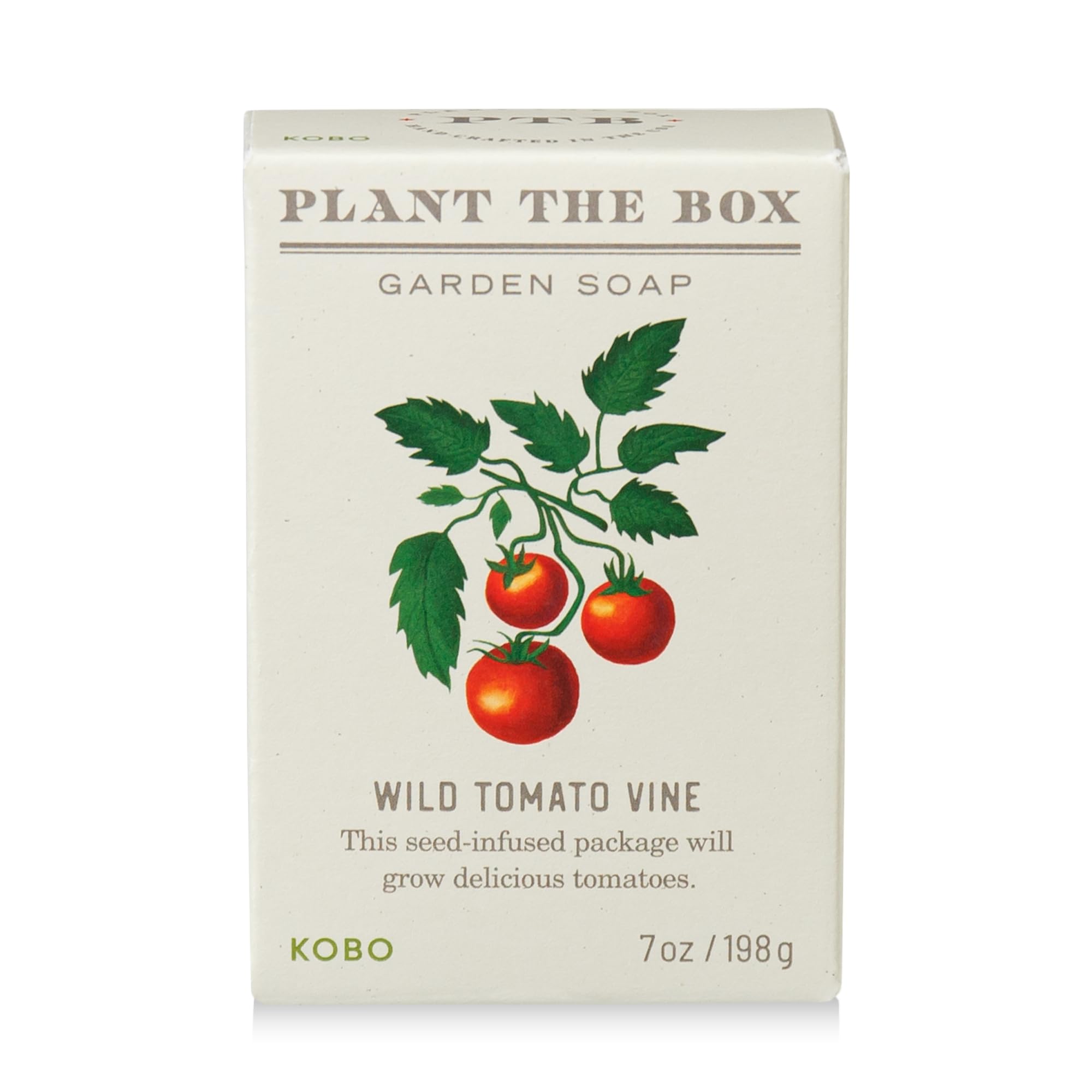 Flat lay of KOBO Plant the Box Wild Tomato Vine Bar Soap with natural background