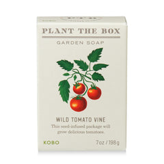 Flat lay of KOBO Plant the Box Wild Tomato Vine Bar Soap with natural background