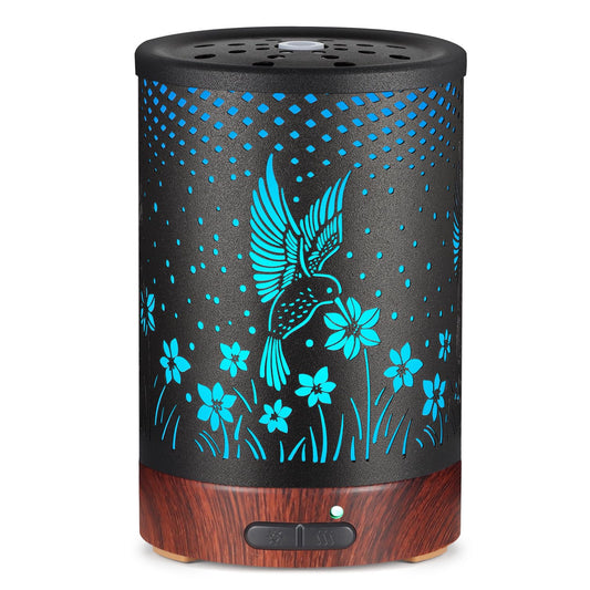 Kobodon essential oils diffuser with metal finish and C-Hummingbirds design