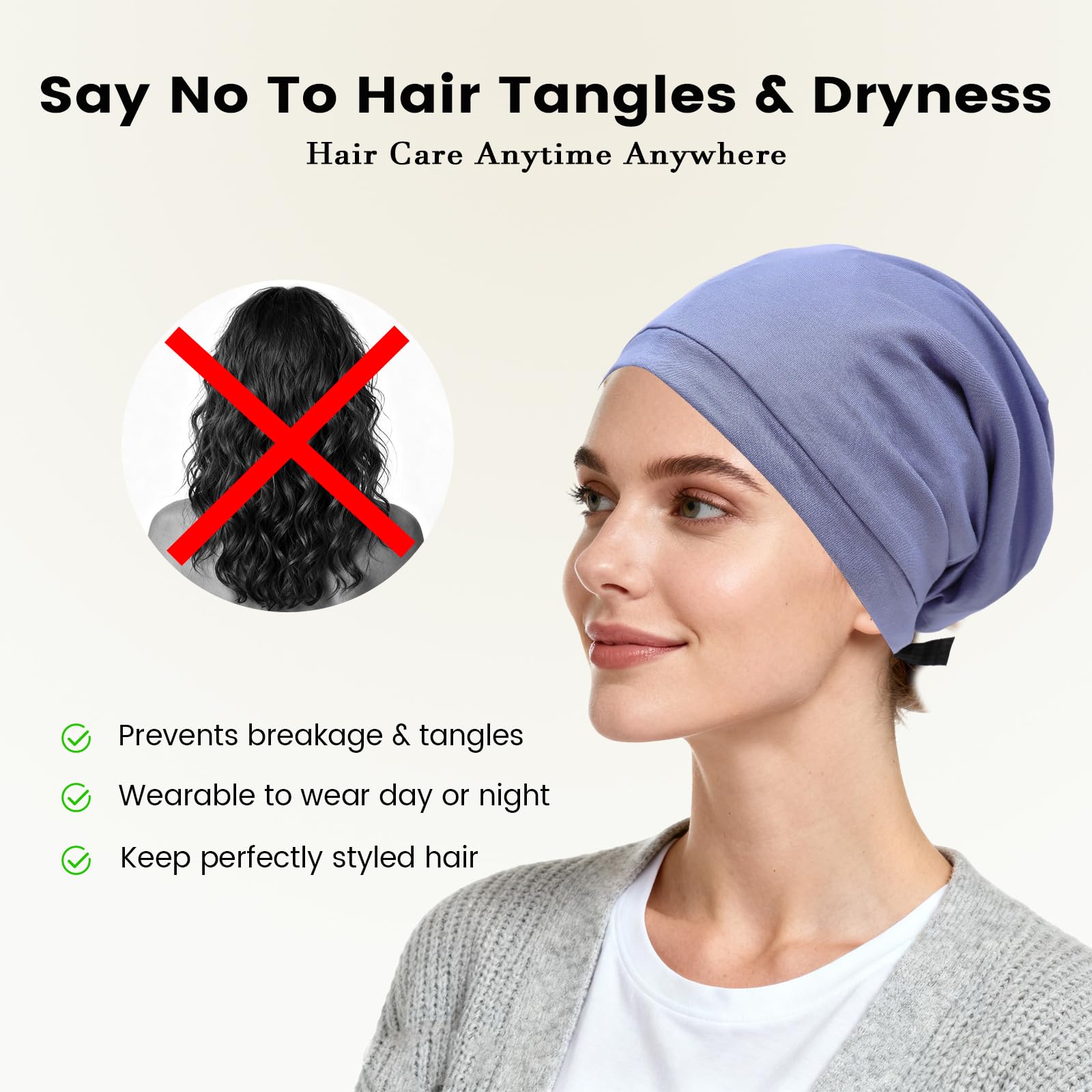 Koeuoi Silk Bonnet with adjustable band ensures secure, comfortable night wear.