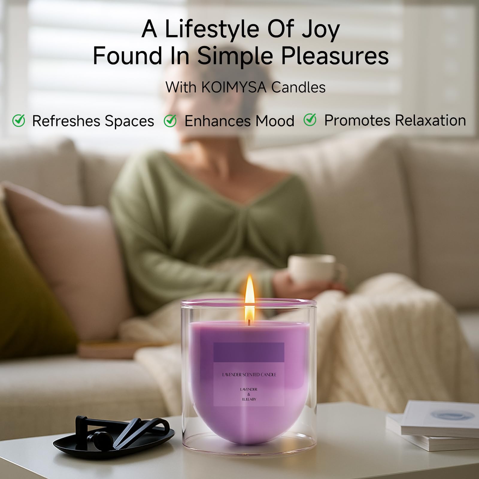 KOIMYSA Lavender Candle bath relaxation scene supports spa-like self-care.
