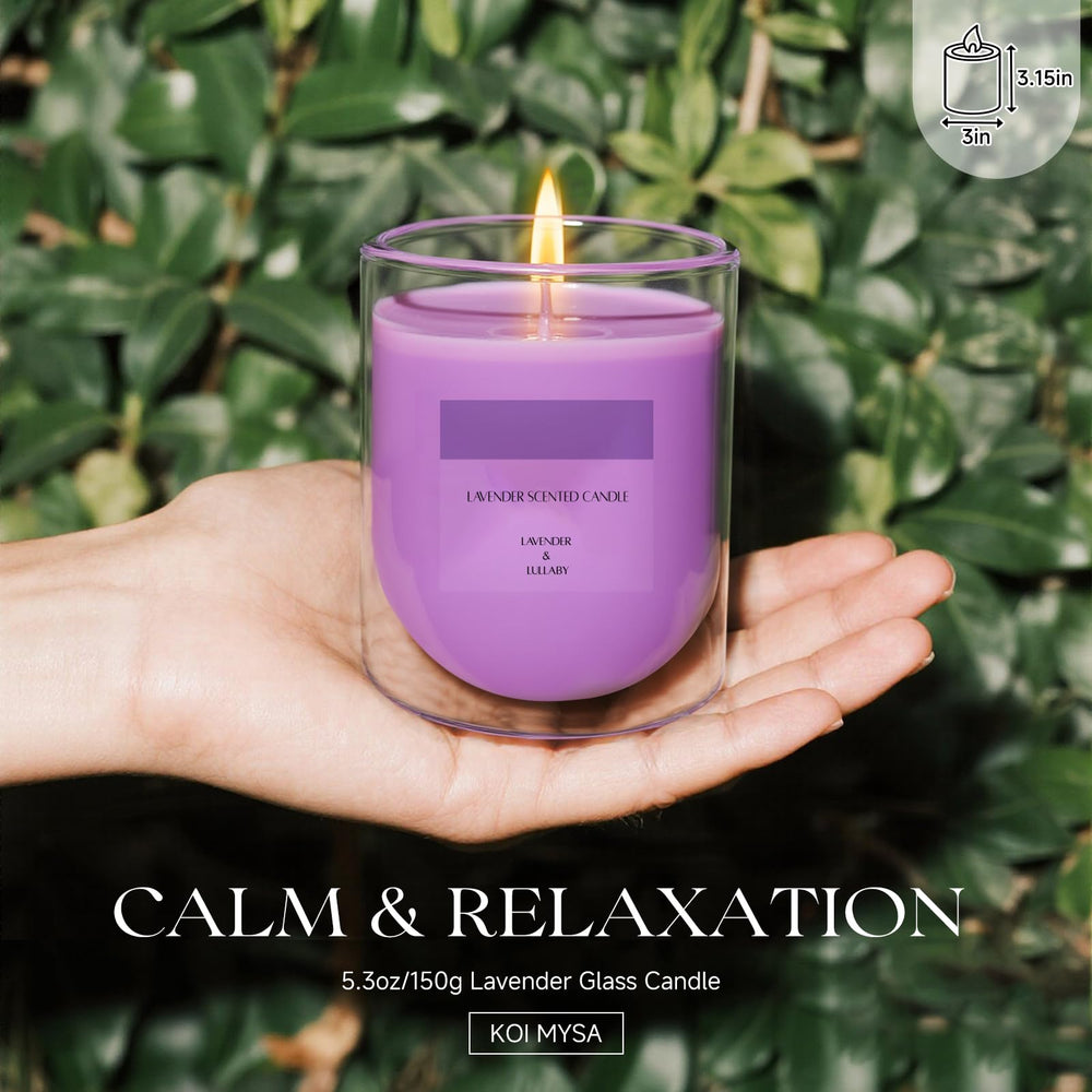KOIMYSA Lavender Candle jar decor detail shows reusable glass for stylish decor.