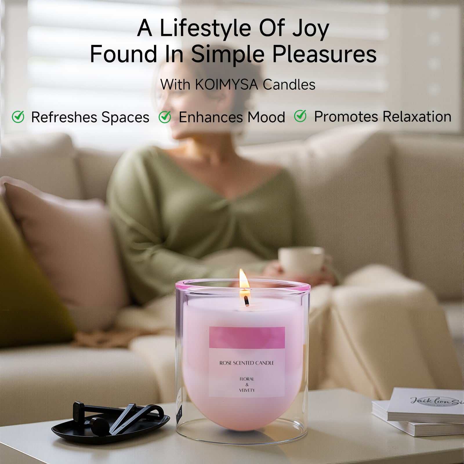 KOIMYSA Rose Scented Candle gift-ready packaging suited for birthdays and holidays