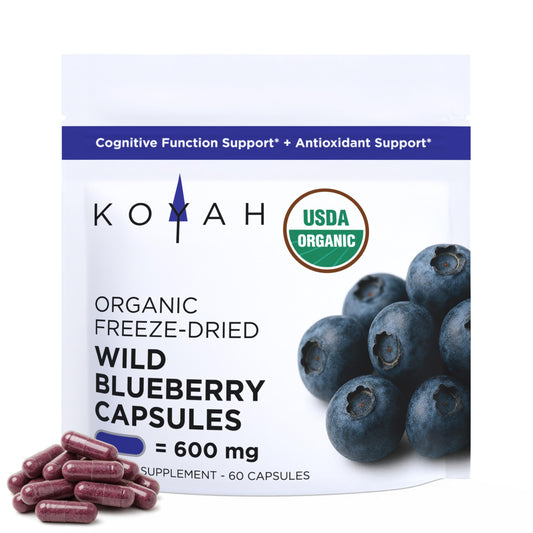 KOYAH Organic Wild Blueberry Capsules bottle front