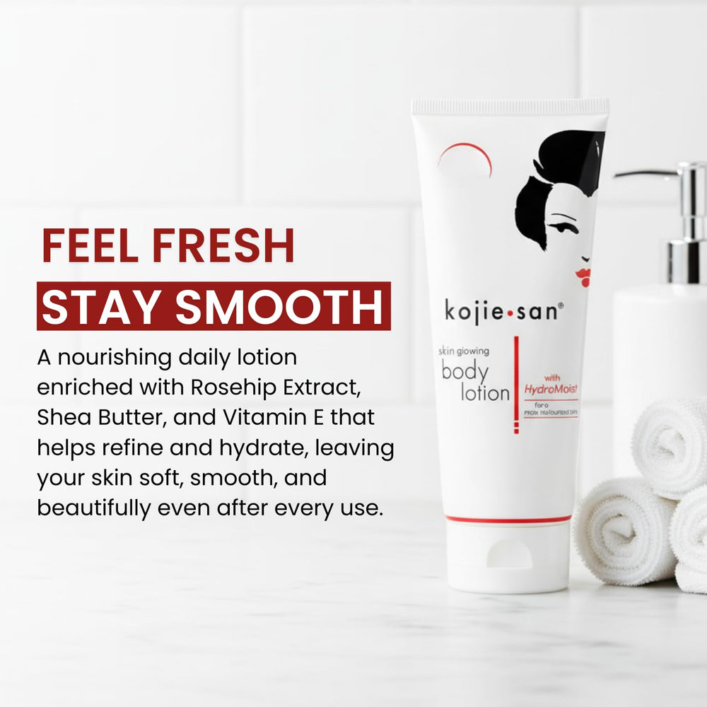 Kojie San Lotion aims for an even-tone appearance with a natural glow.