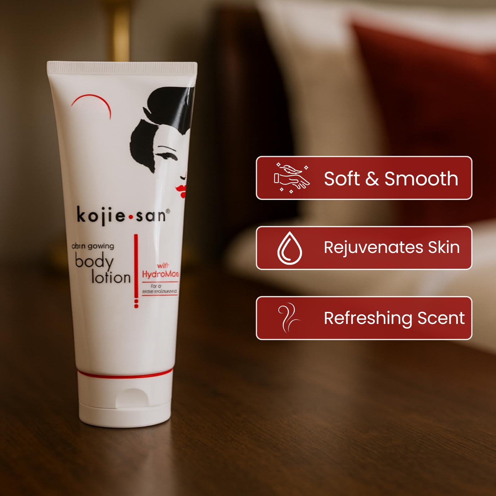 Kojie San Body Lotion offers non-greasy, fast absorption for light wear.
