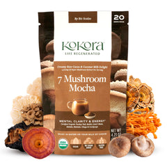 Cup of Kokora 7 Mushroom Mocha ready to drink with steam