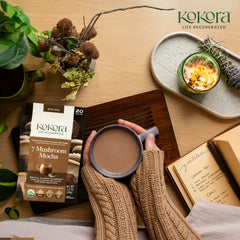 Blended mushrooms and cacao for Kokora mocha