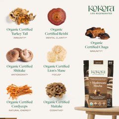 Measuring spoon scooping Kokora powder on a wooden surface