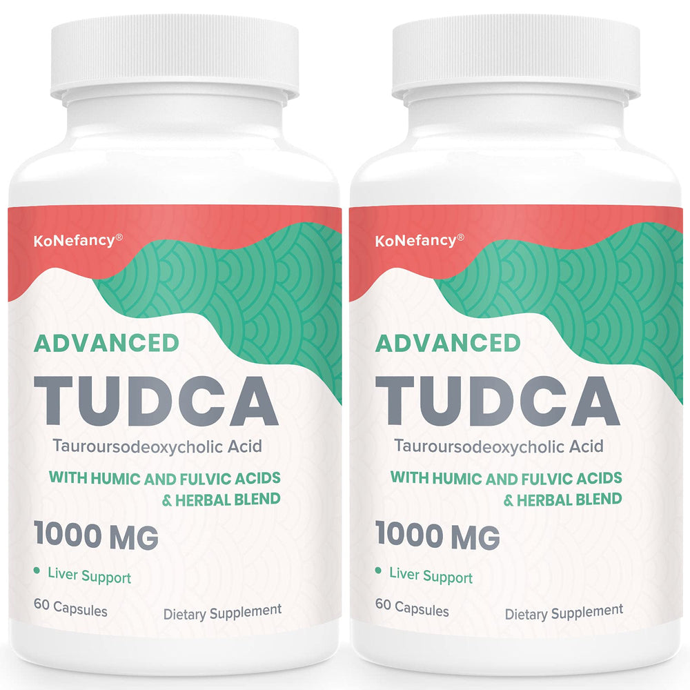 KoNefancy TUDCA bottle front highlighting liver support vegan capsules for digestive health