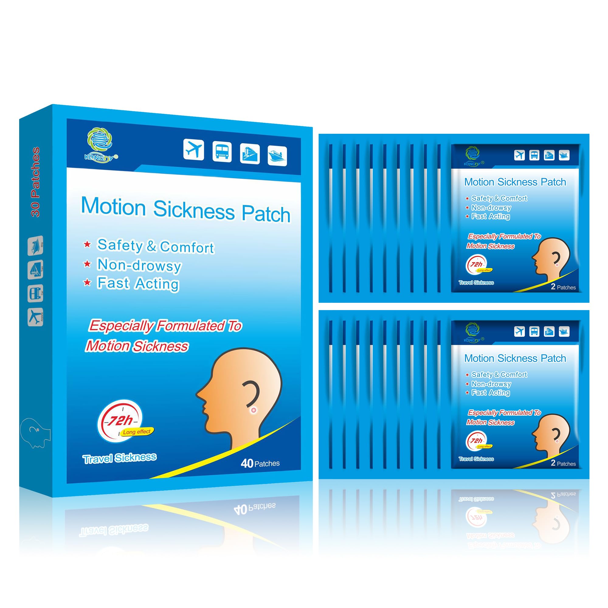 KONGDY motion patches front-pack for easy travel use and quick comfort.