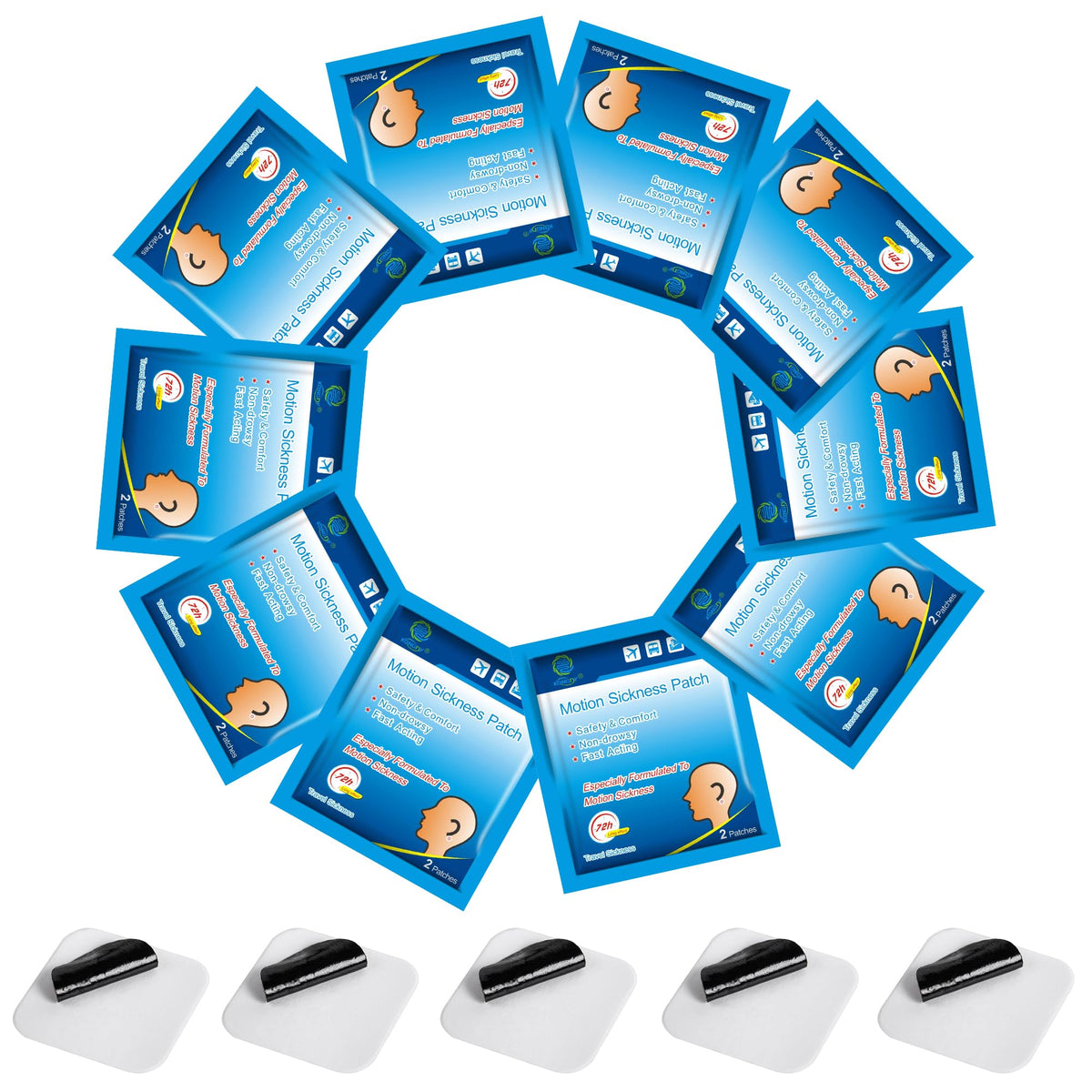 KONGDY motion sickness patches packaging shows travel-ready 60-count box.