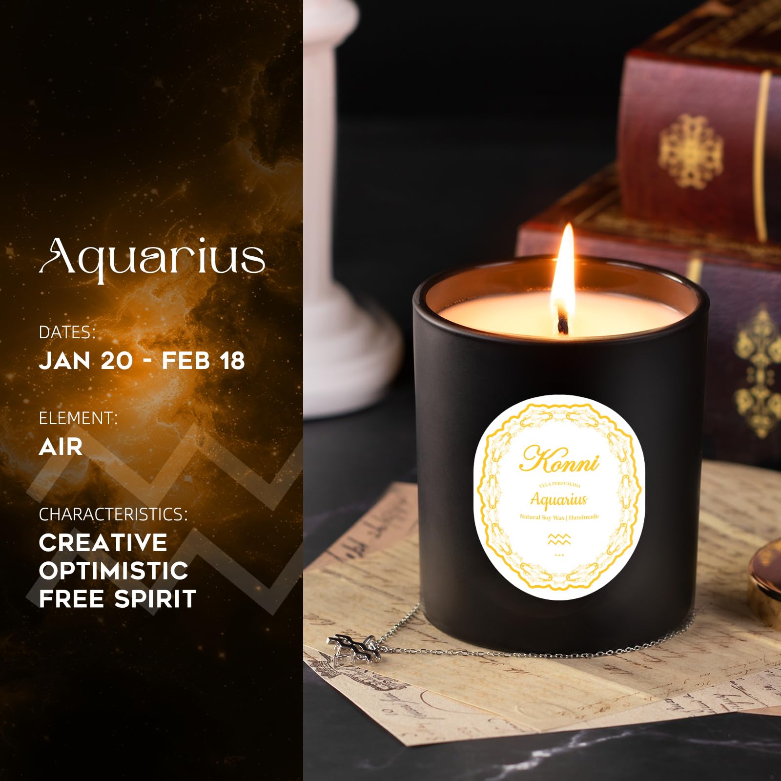 KONNI Aquarius Candle packaging and label