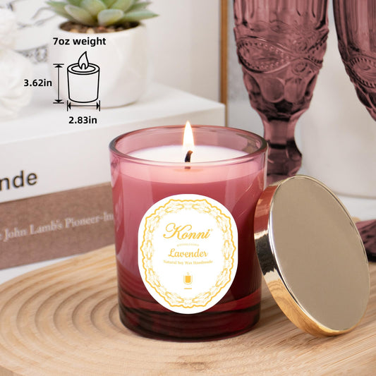Close-up of natural soy wax candle with lavender scent