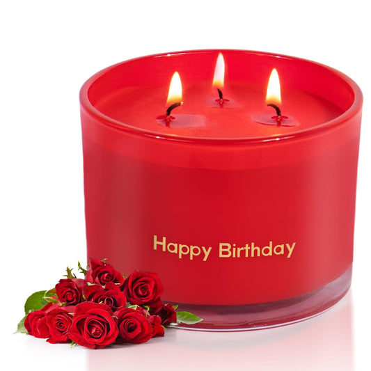 KONNI Red Rose Scented Candle in a 12.35oz glass jar, 3-wick, rose fragrance