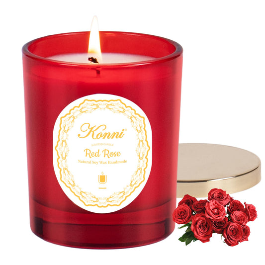 KONNI Red Rose Soy Candle - 7 oz jar, front view