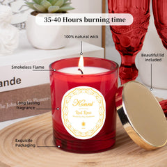 Close-up of cotton wick burning in red rose candle
