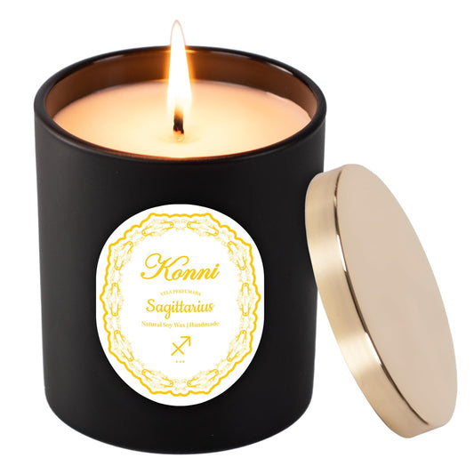 KONNI Sagittarius Zodiac Candle 7 oz jar with Pine & Cypress scent