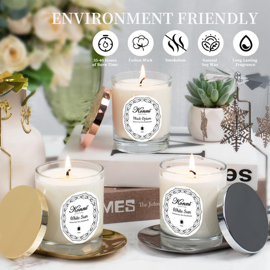 KONNI Scented Candle jar packaging label and lid detail