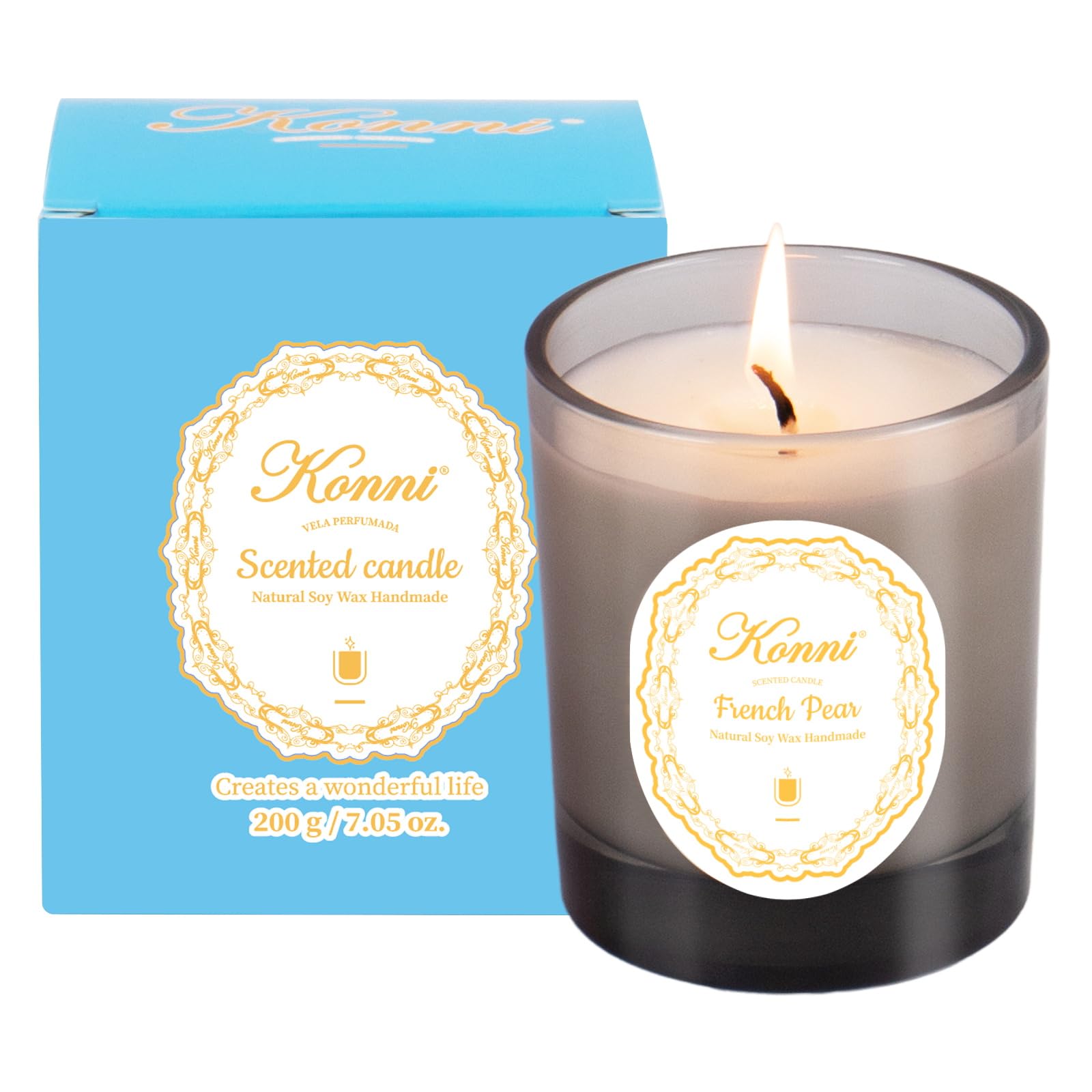 Room scented with KONNI French Pear candle, 40-hour burn time