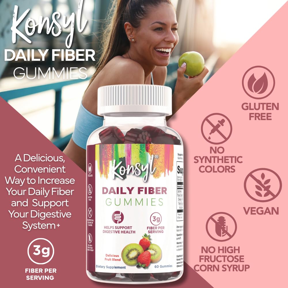 Konsyl Daily Fiber Gummies packaging 60 count Strawberry-Kiwi