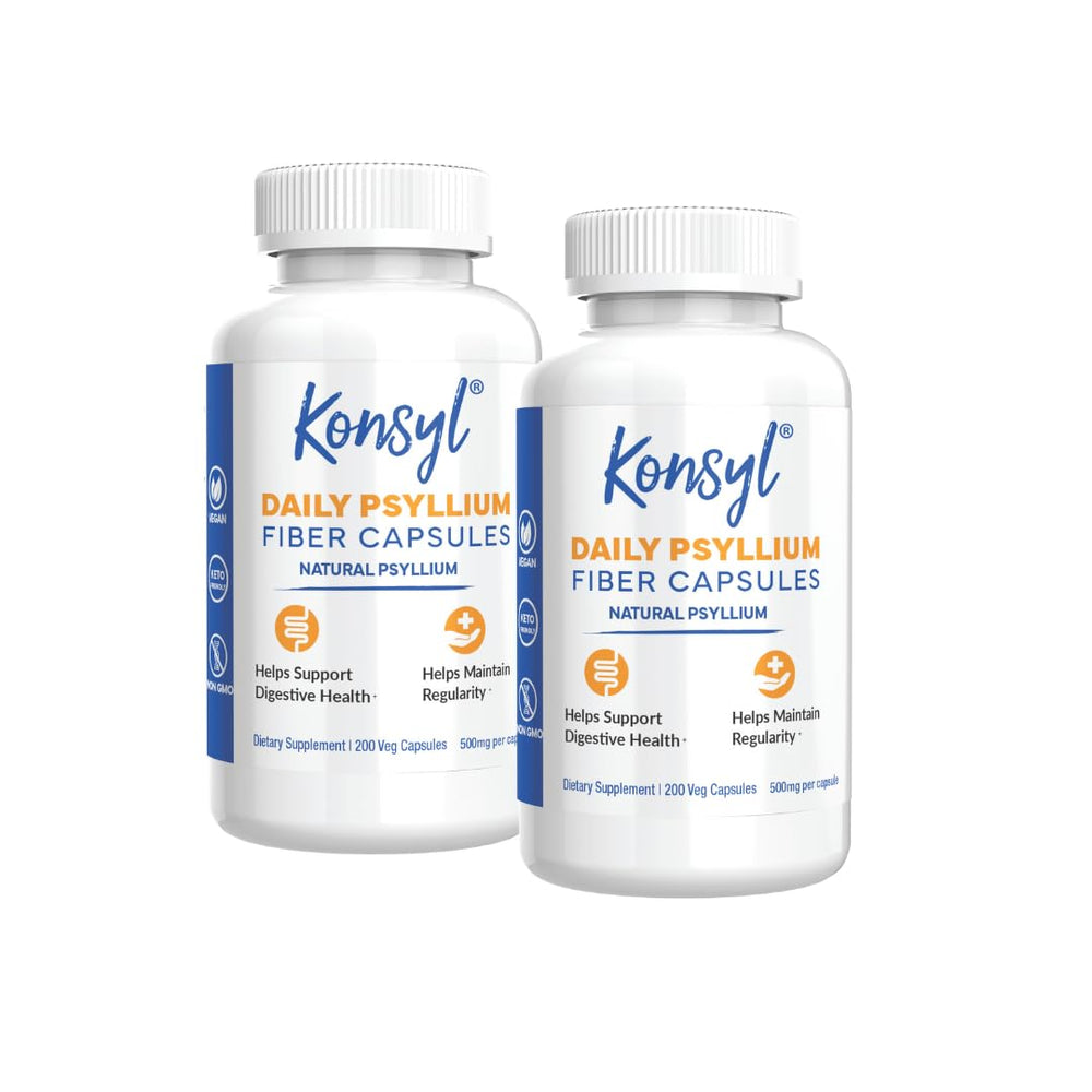 Konsyl Daily Psyllium Capsules bottle showing 1500mg psyllium husk per serving