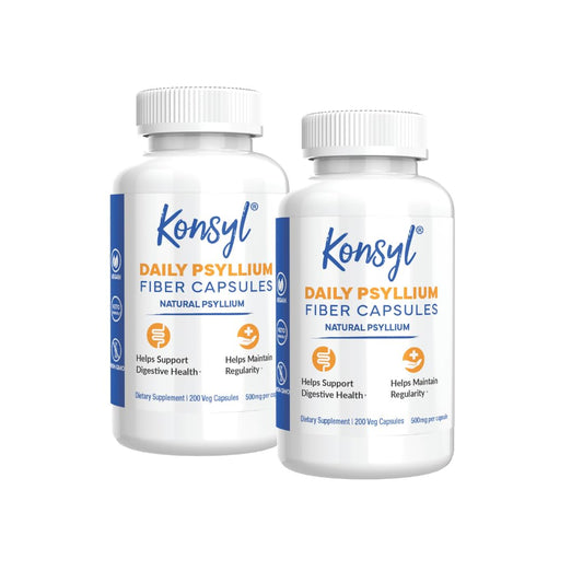 Konsyl Daily Psyllium Capsules bottle showing 1500mg psyllium husk per serving
