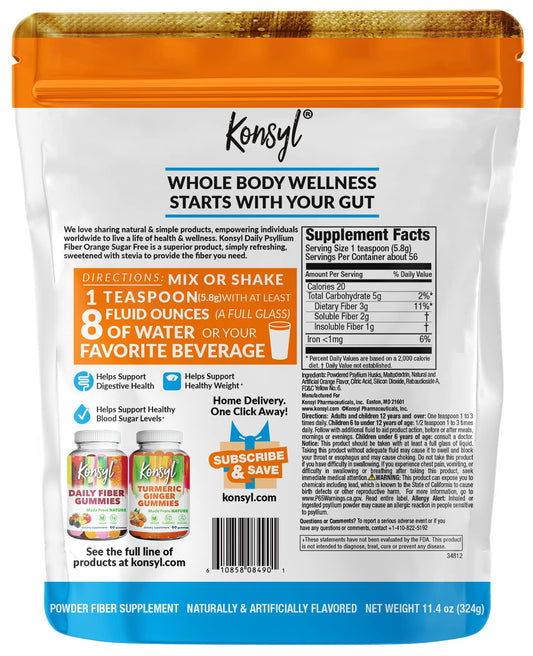 Psyllium fiber powder with orange sugar-free flavor scoop