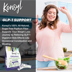 Nutrition facts and ingredients label on Konsyl Psyllium fiber stick pack