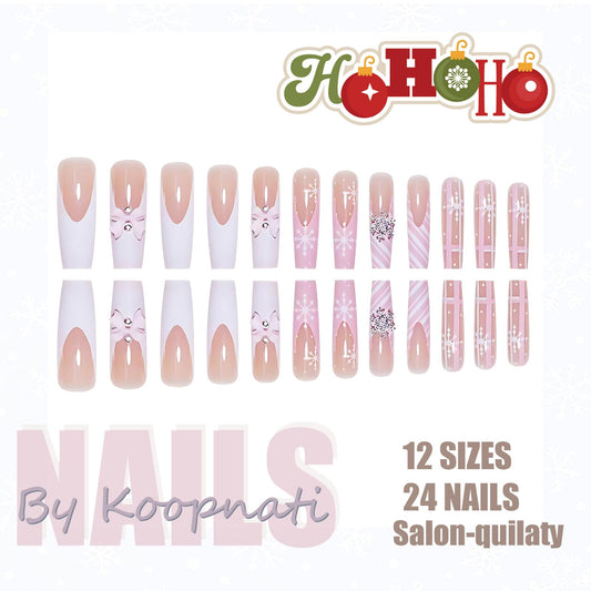 koopnati pink French tip nails with glitter for a glamorous holiday look