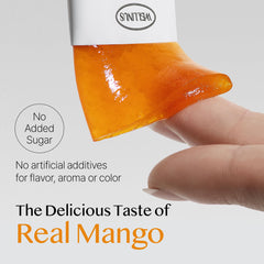 Individual mango-flavored collagen jelly stick ready to eat