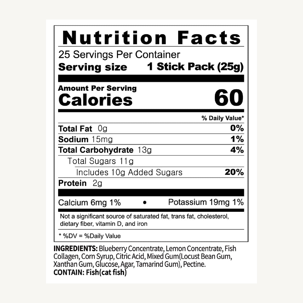 Ingredients and antioxidant blend of fish collagen, pomegranate, and blueberry