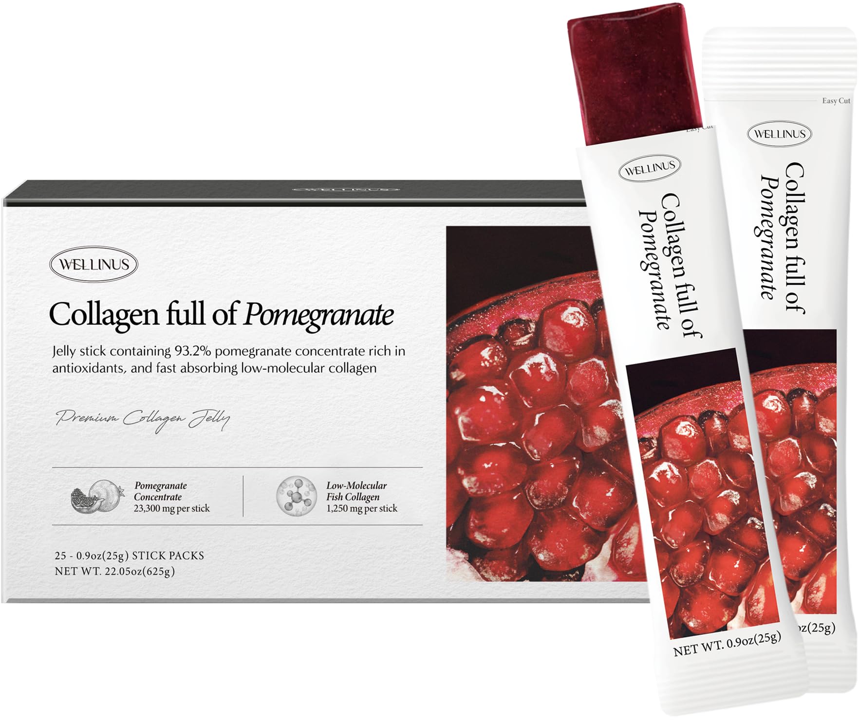 Korean marine collagen jelly sticks in pomegranate flavor packaging