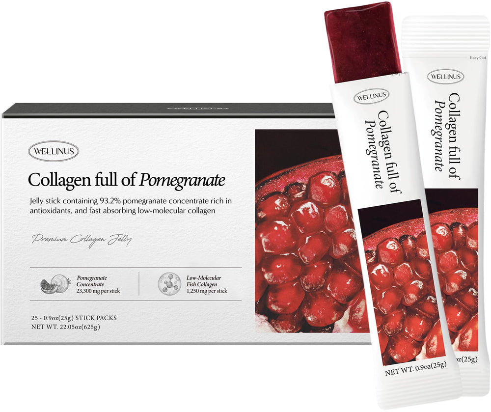 Korean marine collagen jelly sticks in pomegranate flavor packaging