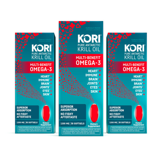 Kori Krill Oil Omega-3 1200mg softgels pack 3 hero image