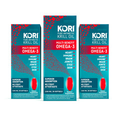 Kori Krill Oil Omega-3 1200mg softgels pack 3 hero image