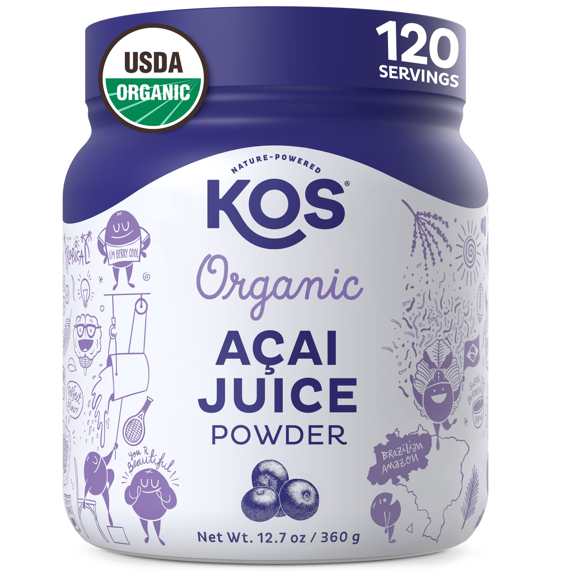 KOS Organic Acai Juice Powder container with label